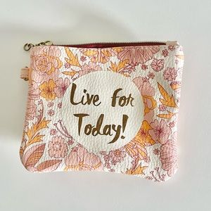 🦋 Live for Today pink white orange butterfly floral coin purse makeup bag pouch